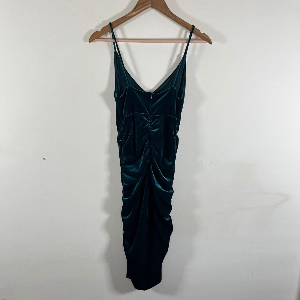 Naked Wardrobe Emerald Green Velvet Ruched Bodycon Midi Dress Medium - Picture 6 of 8